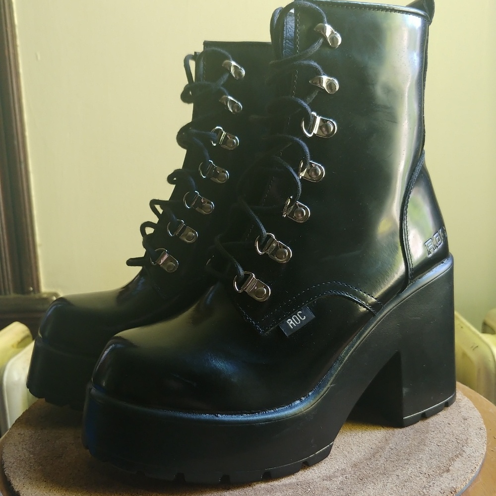 ROC Mission Hi-Shine Black Combat Boots